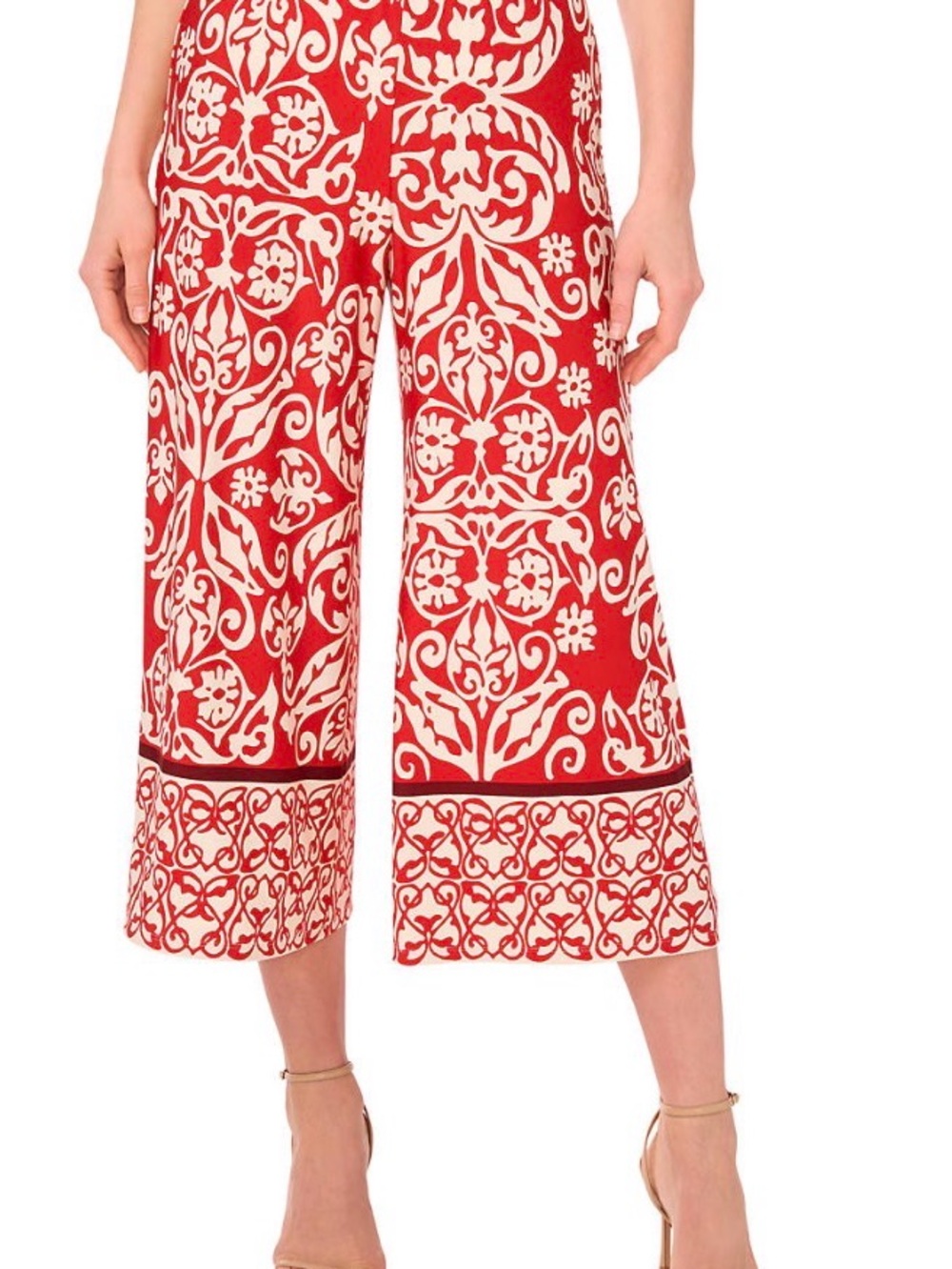 Vince Camuto Women’s Petite Cropped Capri Wide-Leg Pants in Red, Size PXL